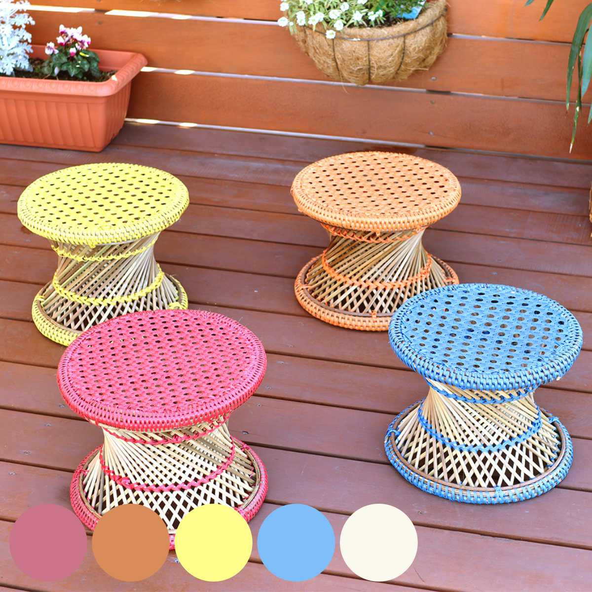 スツール 座面高20cm PPバンド 竹製 （ 丸 子ども 椅子 キッズ ミニ