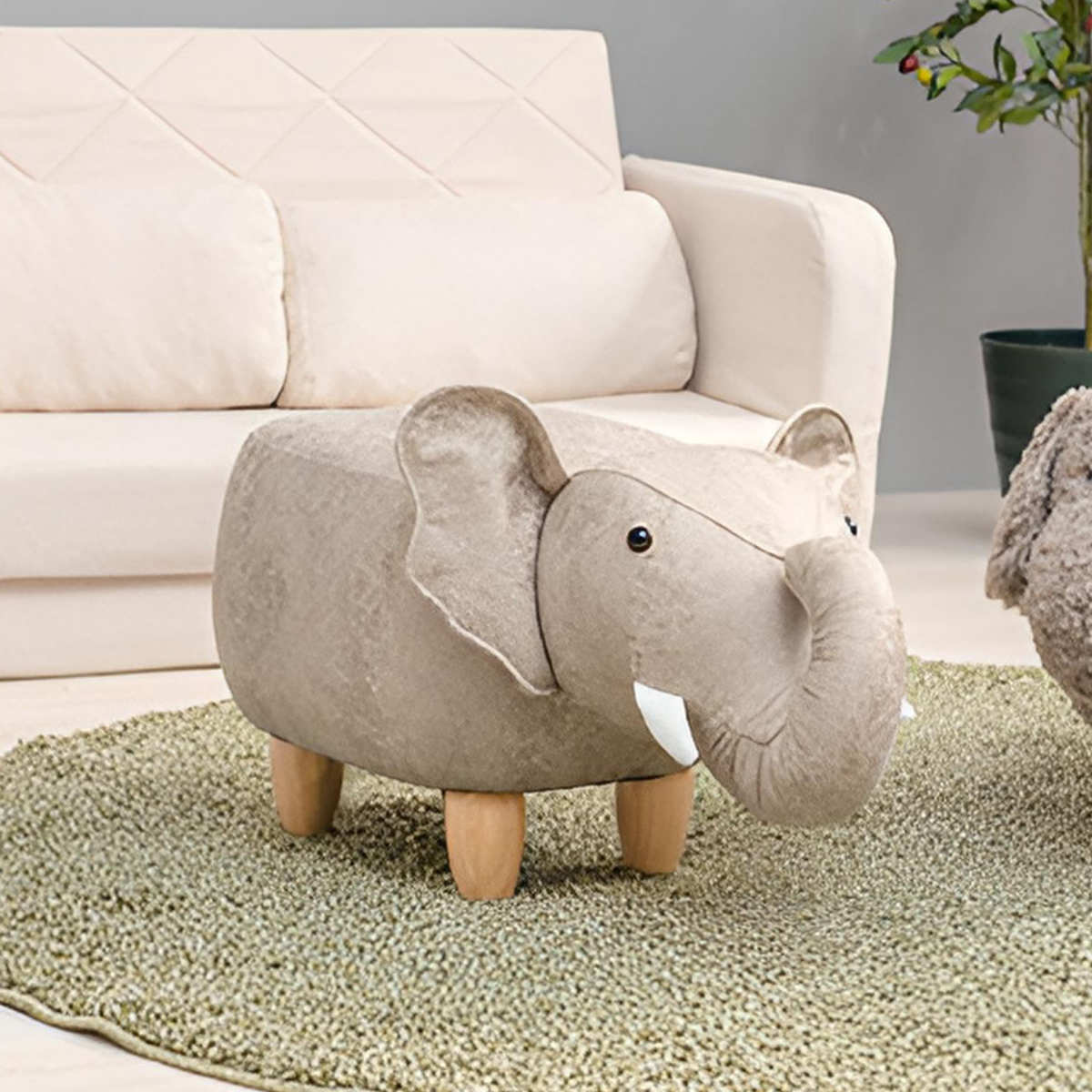 HAGiHARA（萩原） スツール 座面高36cm 木製脚 ゾウ （ アニマル