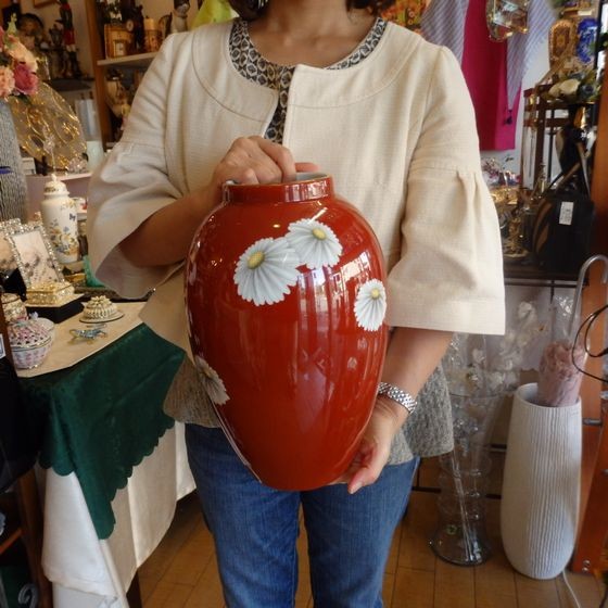 ノリタケ オールドノリタケ 日陶 朱地白菊花瓶 胴長 フラワーベース