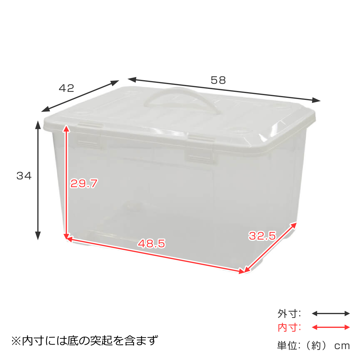 天馬 収納ボックス 幅58×奥行42×高さ34cm フタ付き 持ち手付き