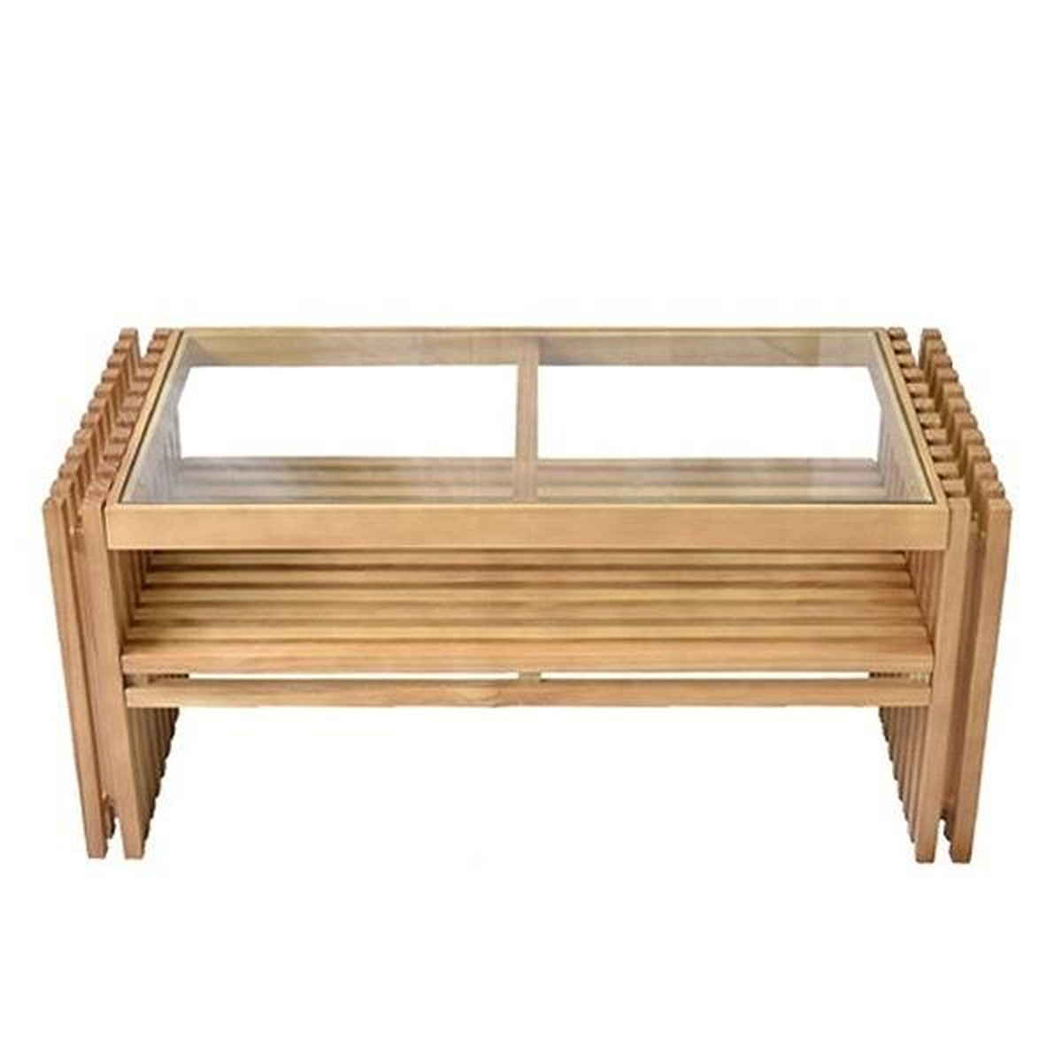 B.Bファニシング センターテーブル ガラス天板 天然木 FOREST 幅84cm