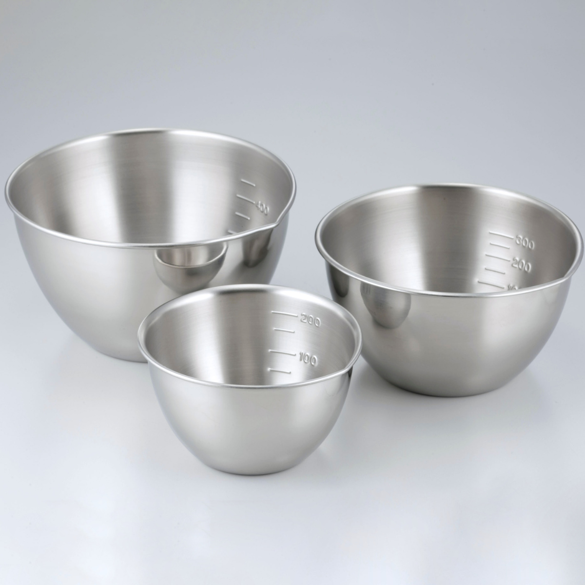 下村企販 ボウル 3点セット メモリ付き 注ぎ口付き ステンレス製 日本