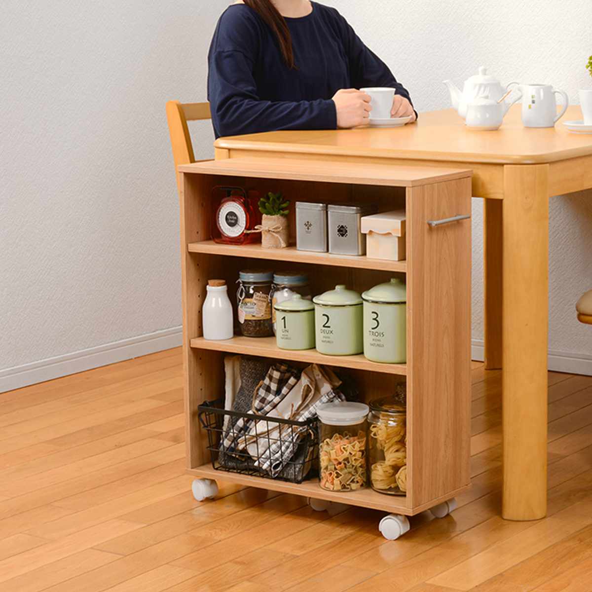 すきま収納ラック 幅21cm キャスター付 可動棚 3段 （ マガジンラック