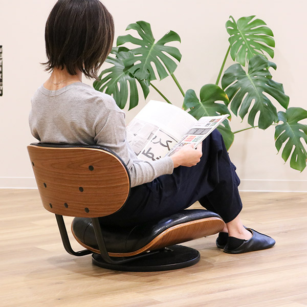 座椅子 回転式 幅51cm ローラウンドチェア レザー調 （ フロアチェア