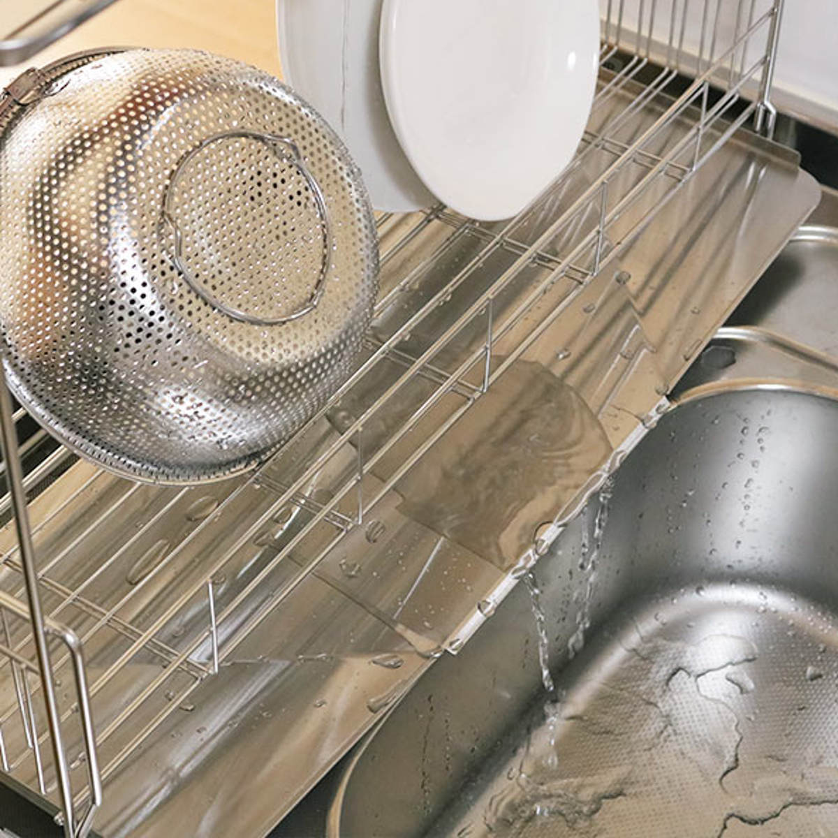 ヨシカワ 水切りラック シンクサイド 幅の広がる2段水切り 幅15cm×奥行