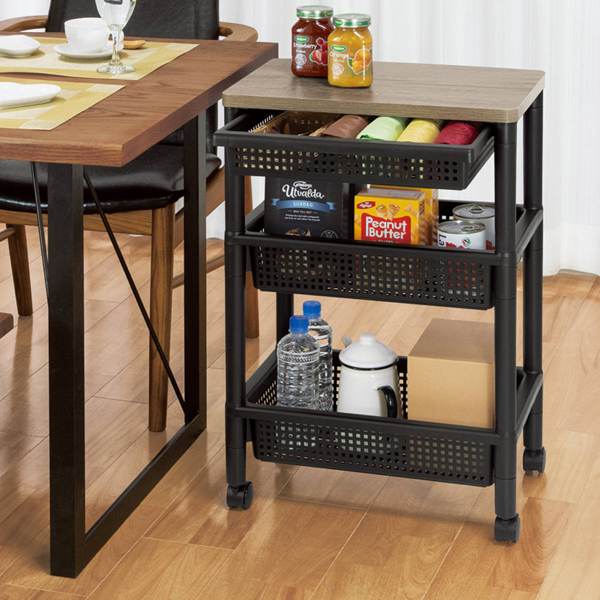 不動技研（FUDOGIKEN） キッチンワゴン 引き出し付き 幅46 奥行30 高さ