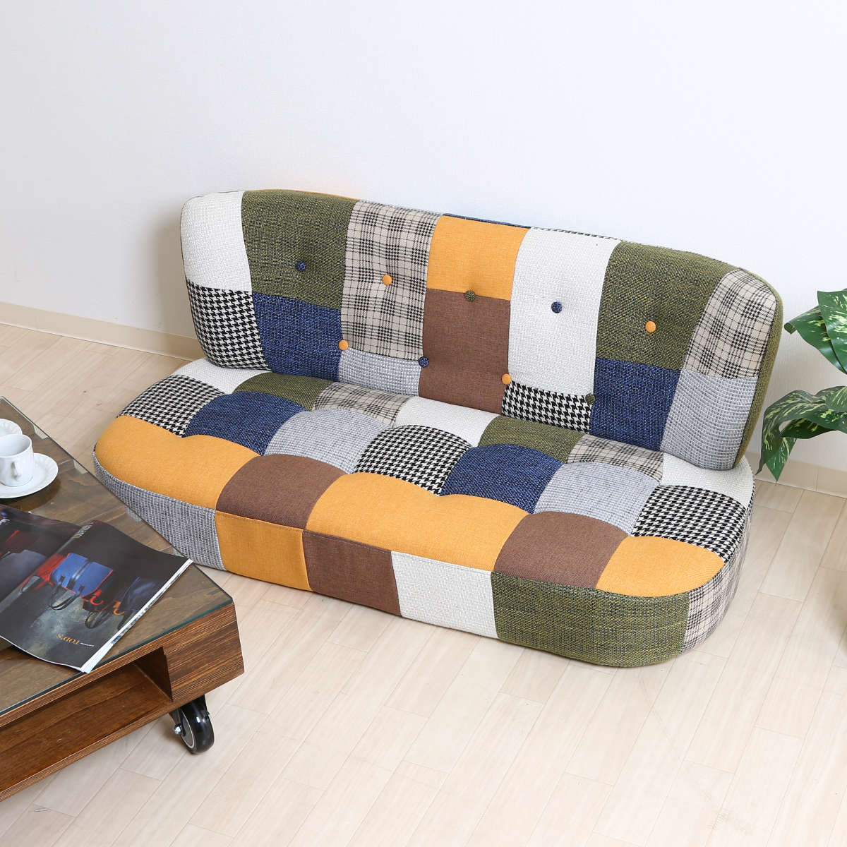 不二貿易（Fuji Boeki） ソファ 幅123cm 二人掛け 2人用 ボタン パッチ