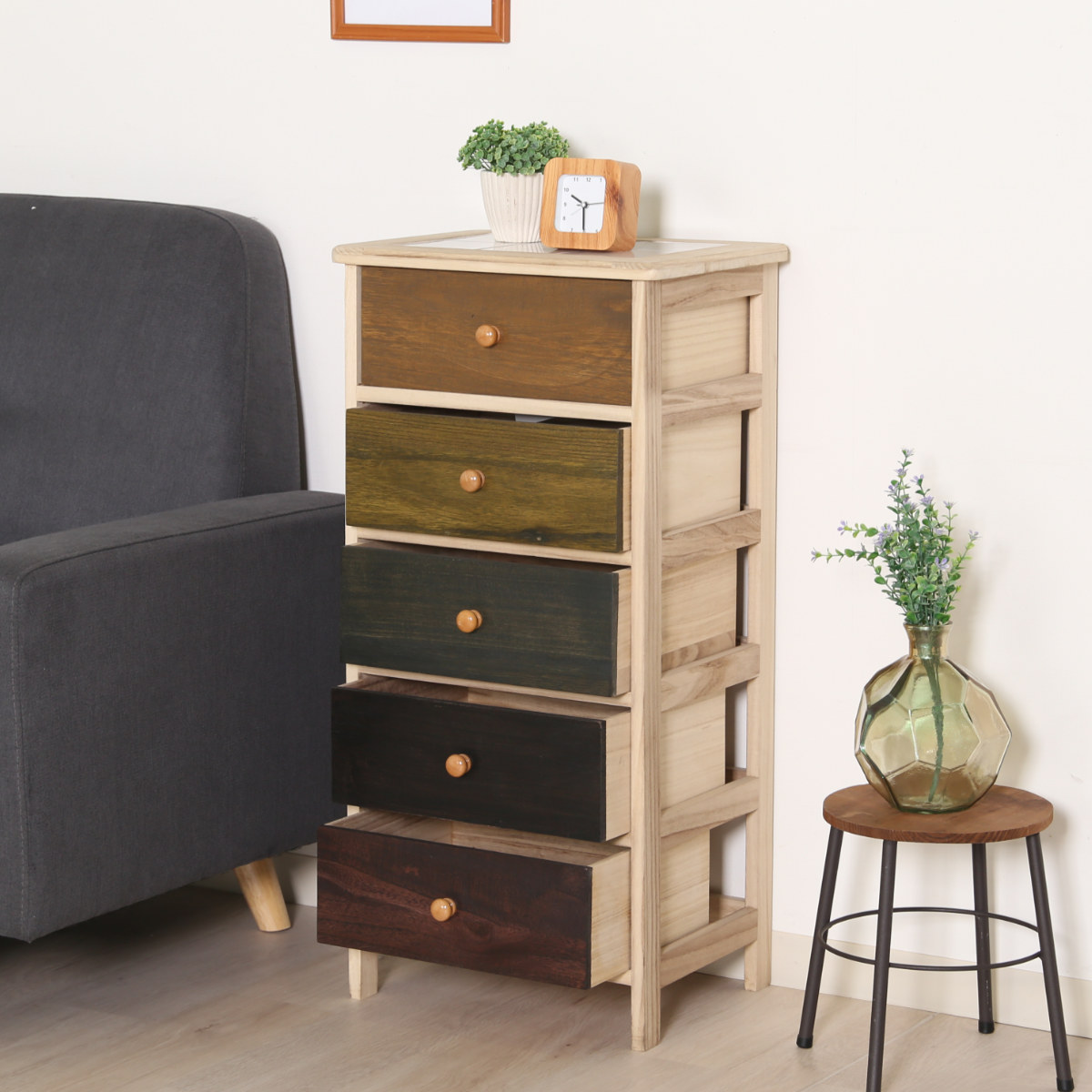 不二貿易（Fuji Boeki） チェスト 幅40cm 5段 桐製 マルチカラフル