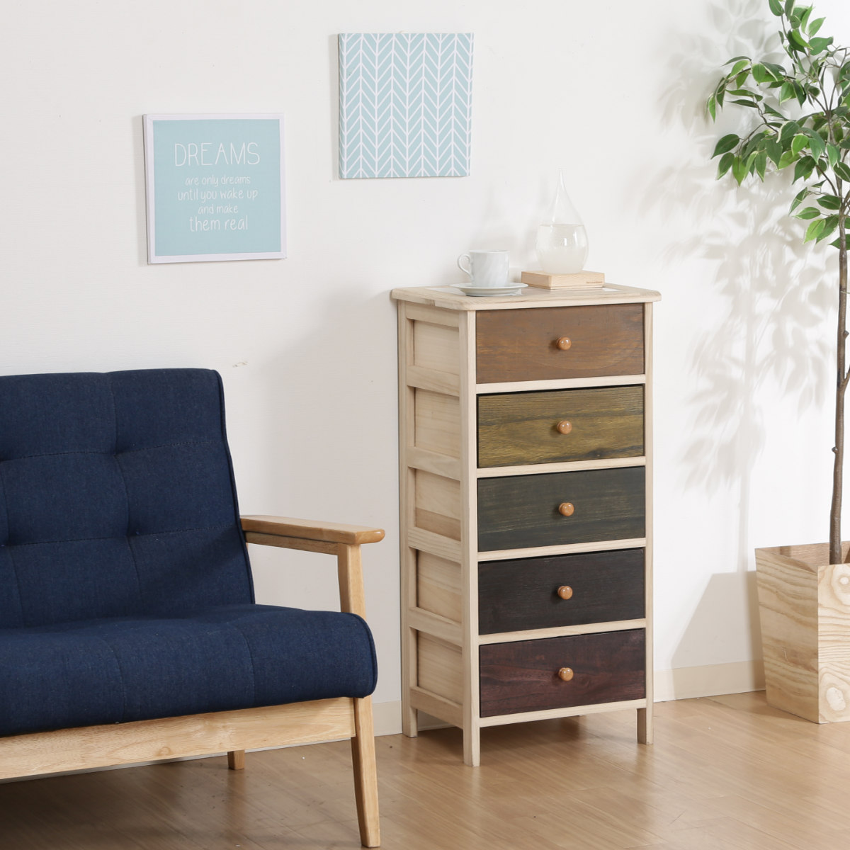 不二貿易（Fuji Boeki） チェスト 幅40cm 5段 桐製 マルチカラフル