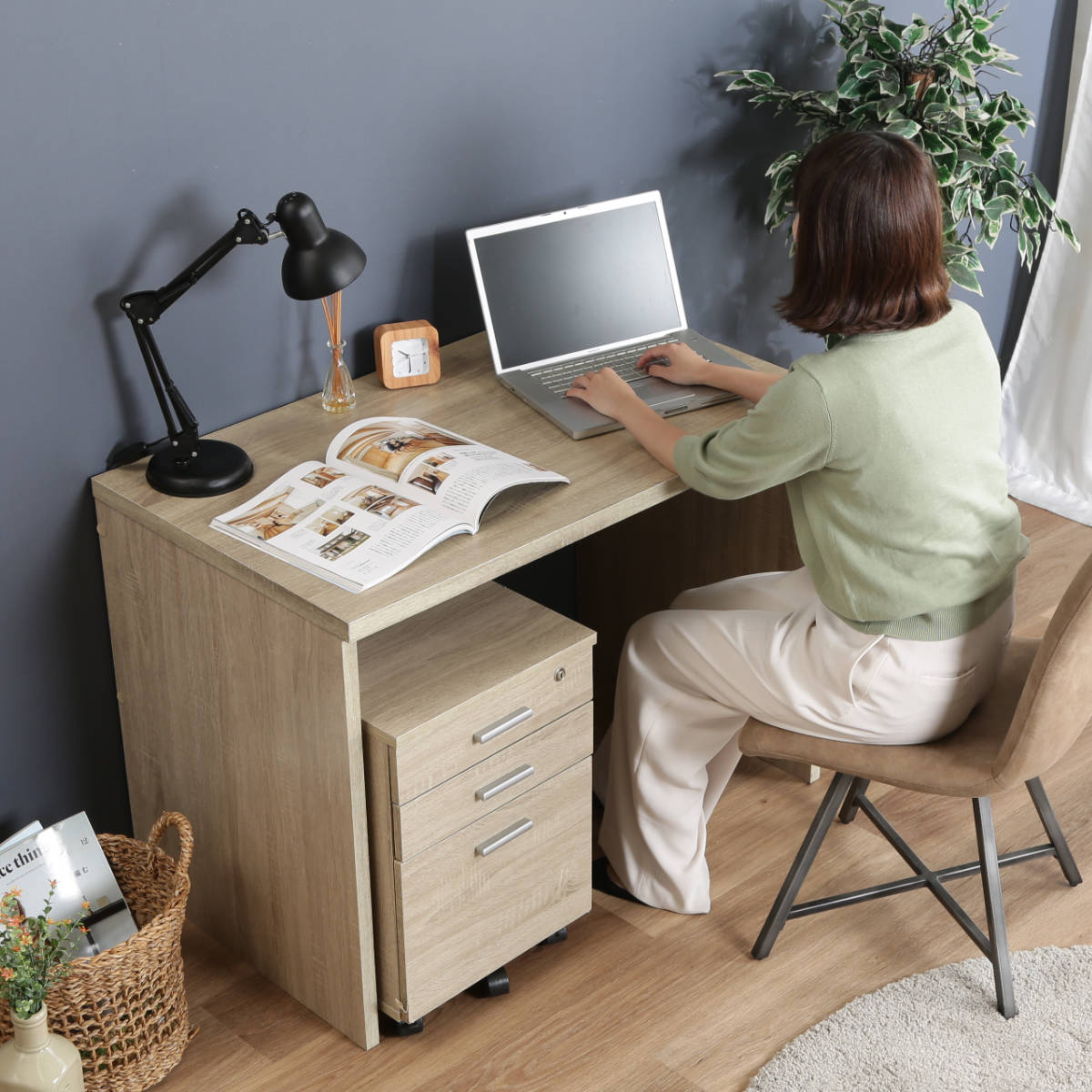 不二貿易（Fuji Boeki） ワークデスク チェスト 2点セット 幅101cm