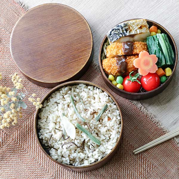 弁当箱 曲げわっぱ 2段 700ml おひつ風 （ 木製 ランチボックス 二段