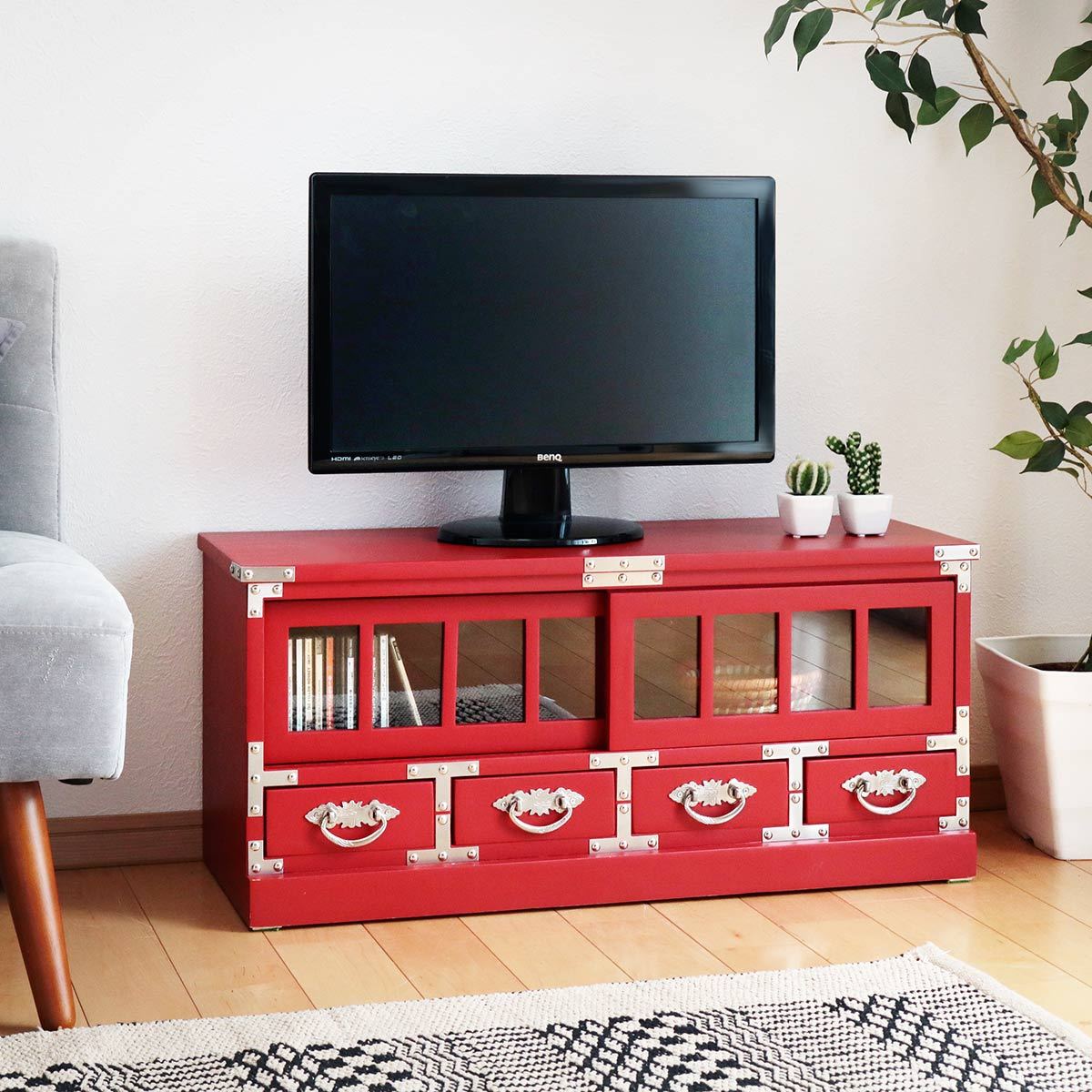 ローボード 桐製 民芸調 和風テレビ台 朱雀 幅81cm （ TVボード テレビ