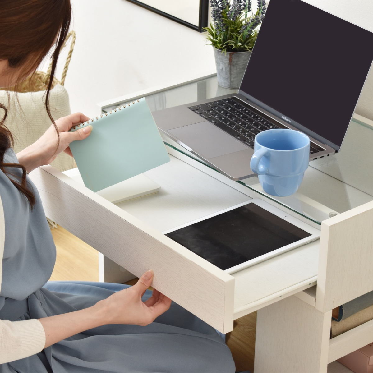 ガラスデスク ガラス 幅60cm 高さ39.5cm 引き出し （ ドレッサー