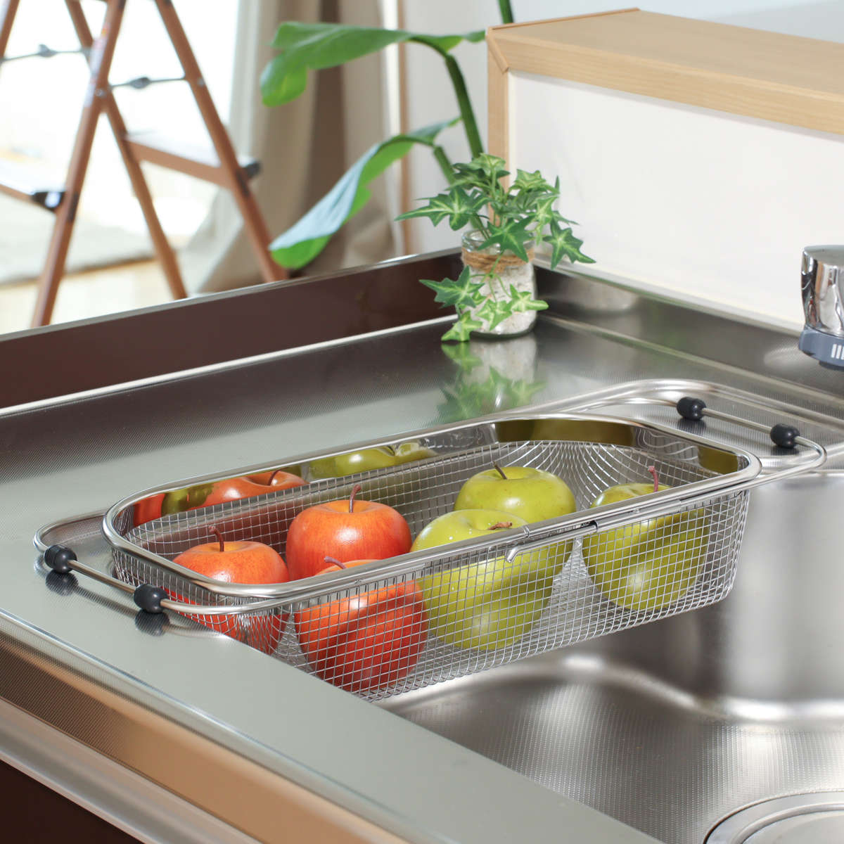 ヨシカワ 水切りラック スライド式シンクバスケット ステンレス 大