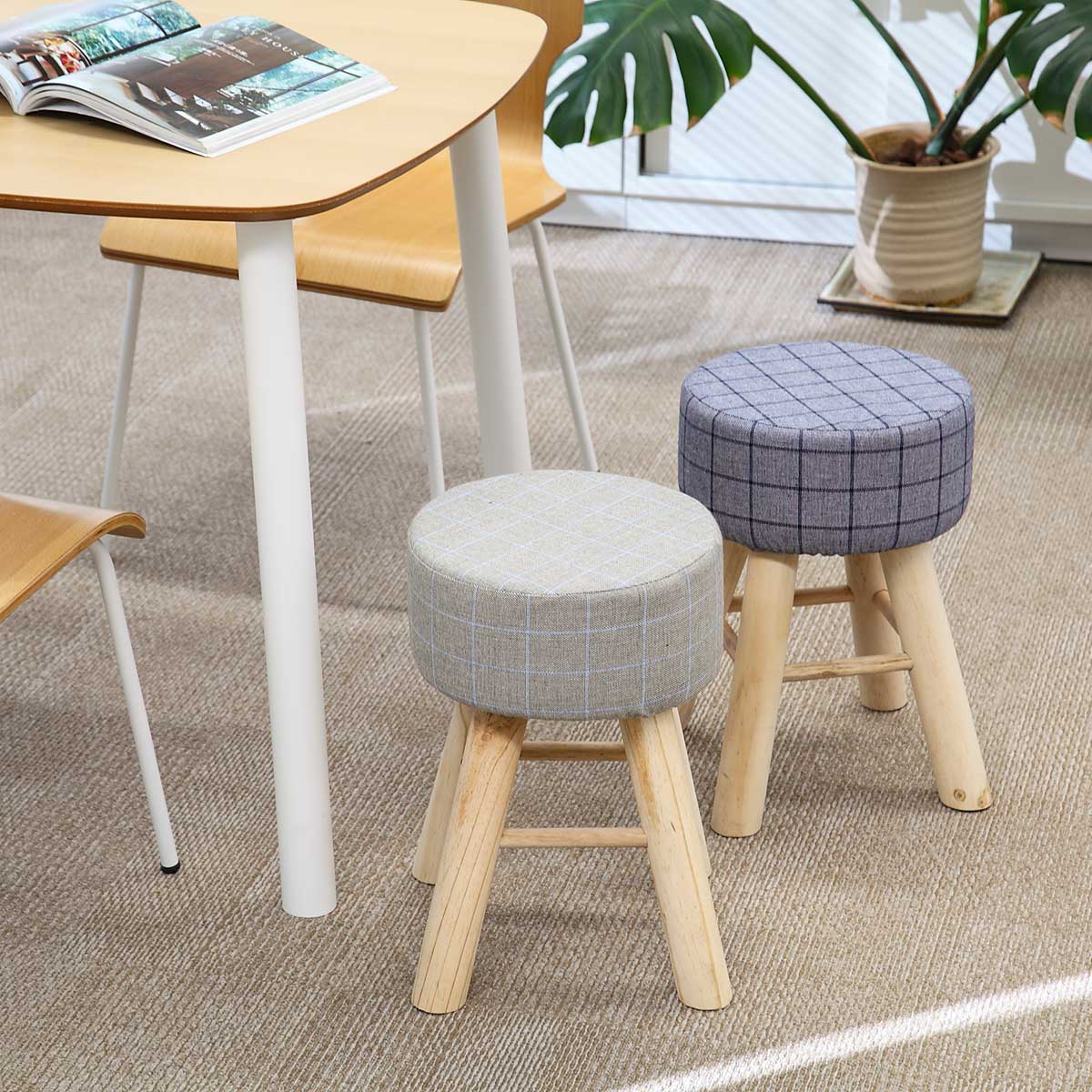 スツール 高さ42cm 円形 カバー付き 木製 （ 丸 椅子 ダイニング