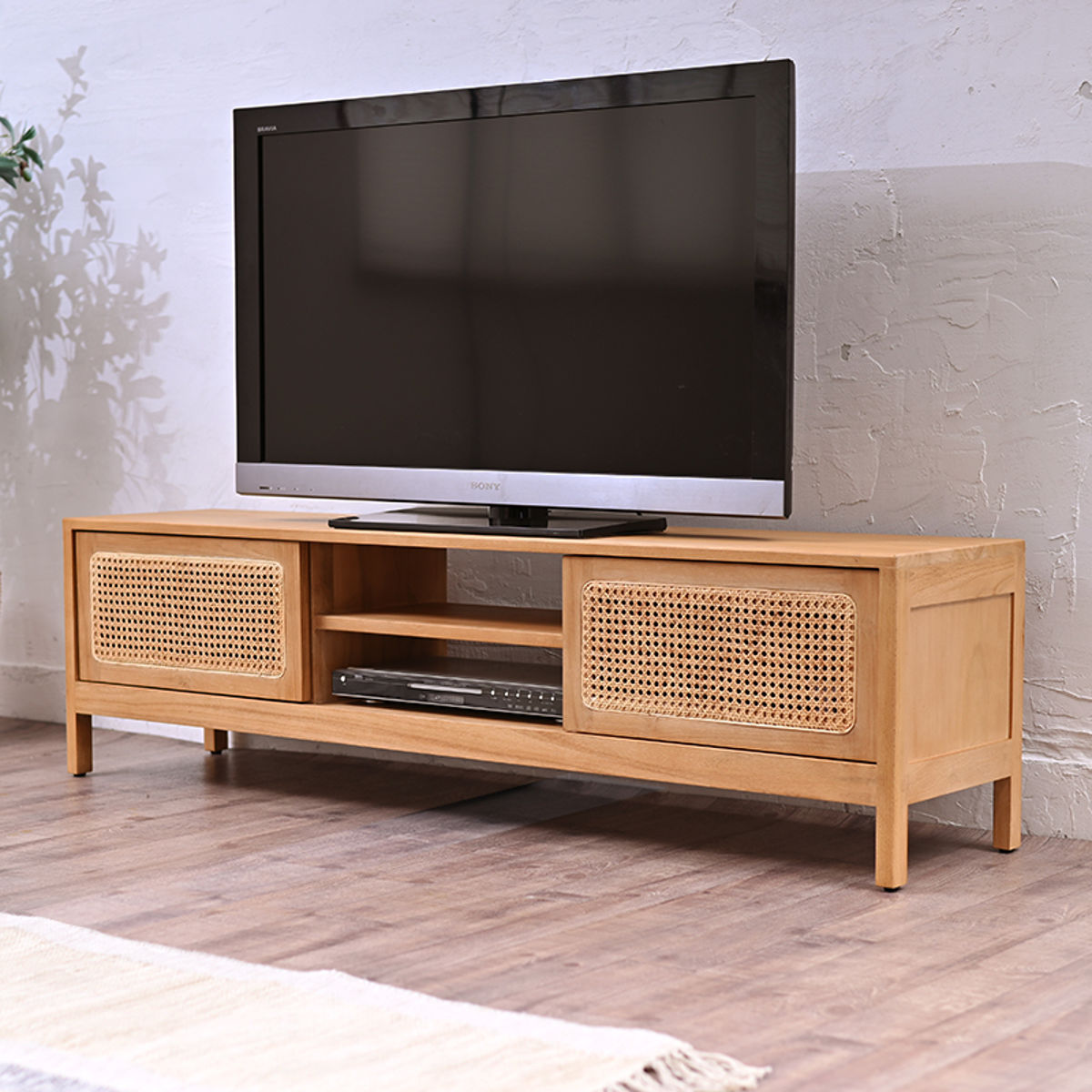 テレビ台 ローボード ラタン チーク無垢材 KAGOME 150cm幅 （ テレビ