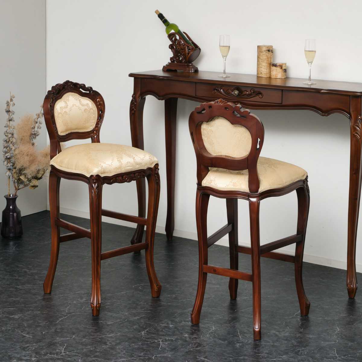 クロシオ バーチェア 座面高69cm 天然木 アンティーク調 猫脚 （ 椅子