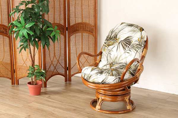 籐 回転座椅子 チェア クッション付 ラタン製 籐家具 座面高35cm