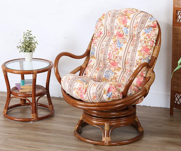 籐 回転座椅子 チェア クッション付 ラタン製 籐家具 座面高35cm