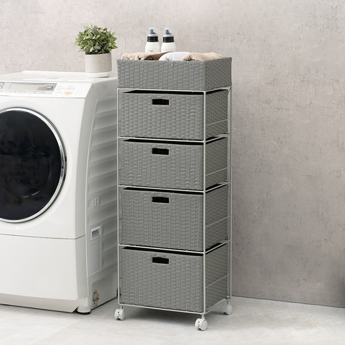 HAGiHARA（萩原） ランドリーチェスト 幅40.5cm 4段 引出し キャスター