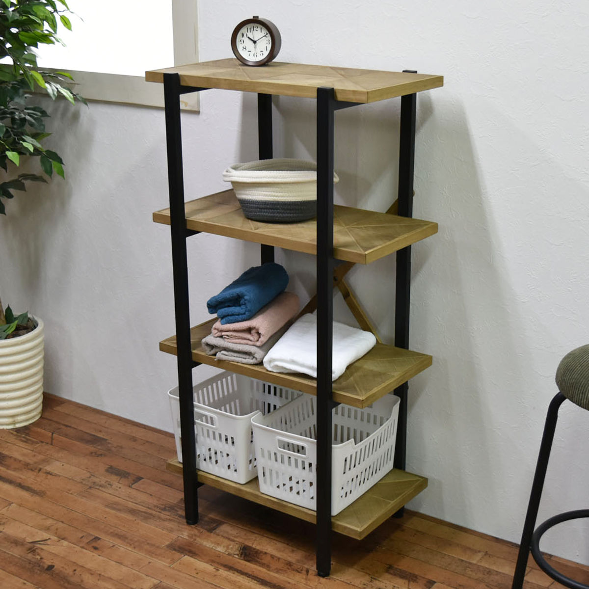 オープンラック 幅61cm 4段 組木 古材風 KALEIDO （ 本棚 収納棚 収納