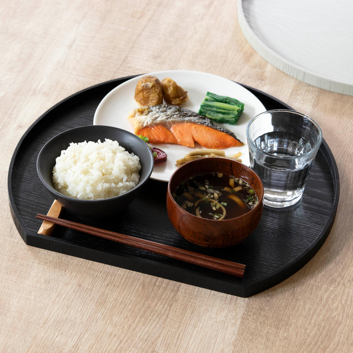 お盆 36cm トレー 半月膳 半月盆 木製 （ ランチョンマット トレイ