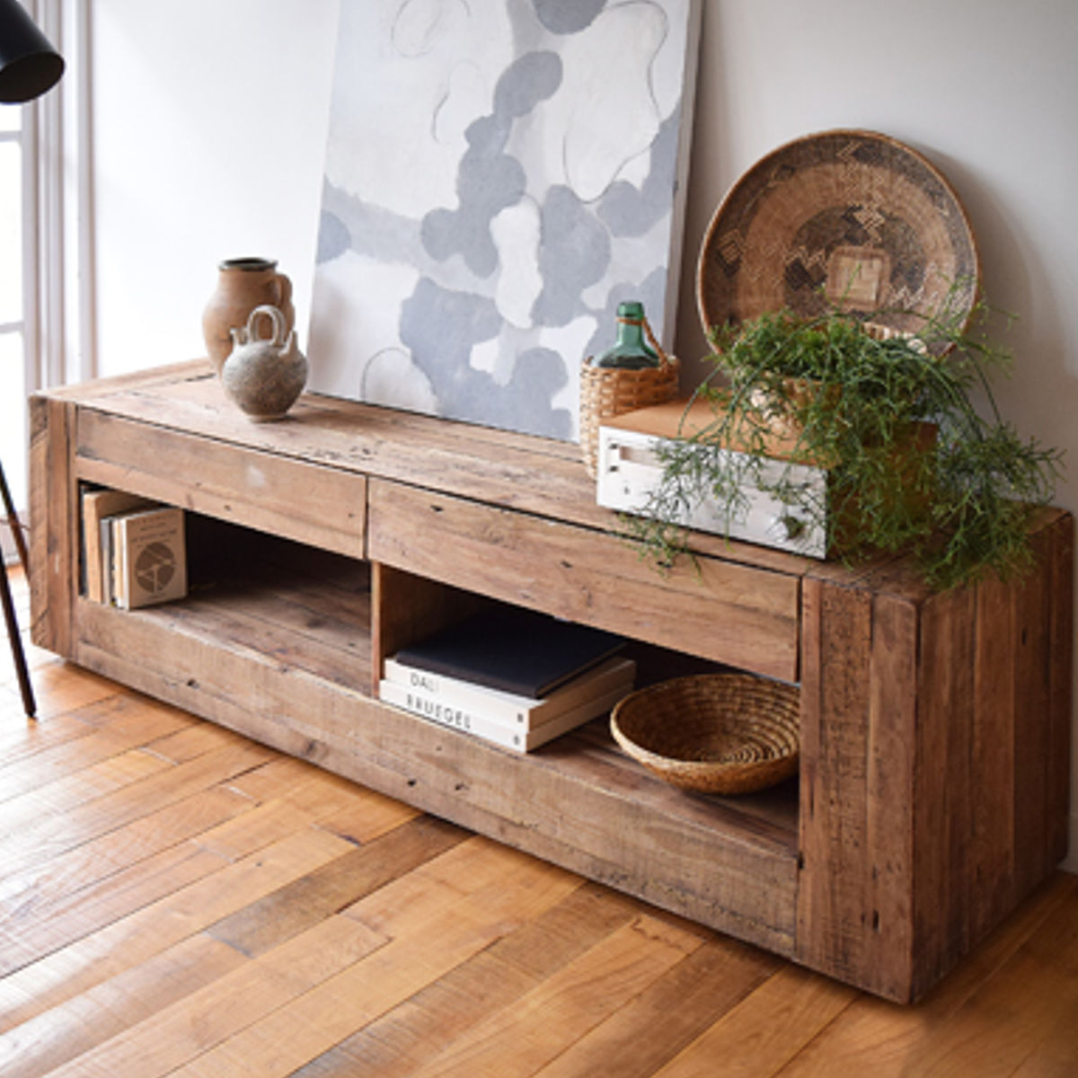 テレビ台 ローボード 幅210cm 古材 天然木 レトロ調 （ テレビボード