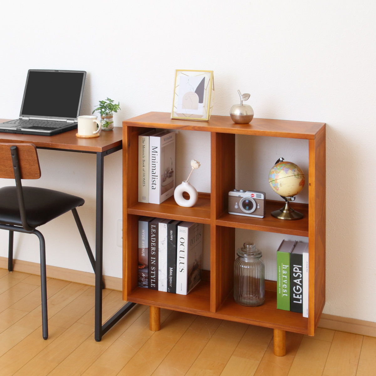 弘益 オープンラック 幅70cm 2段 寄木突板 ヴィンテージ調 HENT