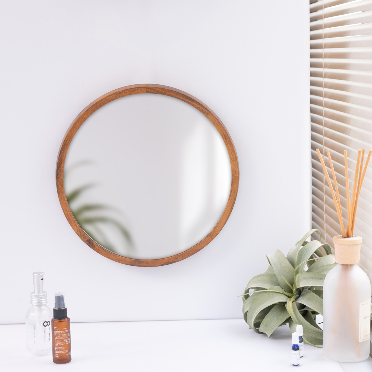 パラデック ミラー ウォールミラー 直径34.8cm 壁掛け 木製 無垢材