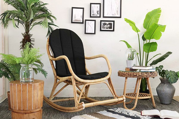 籐 ロッキングチェア クッション付 ラタン製 座面高40cm （ ラタン