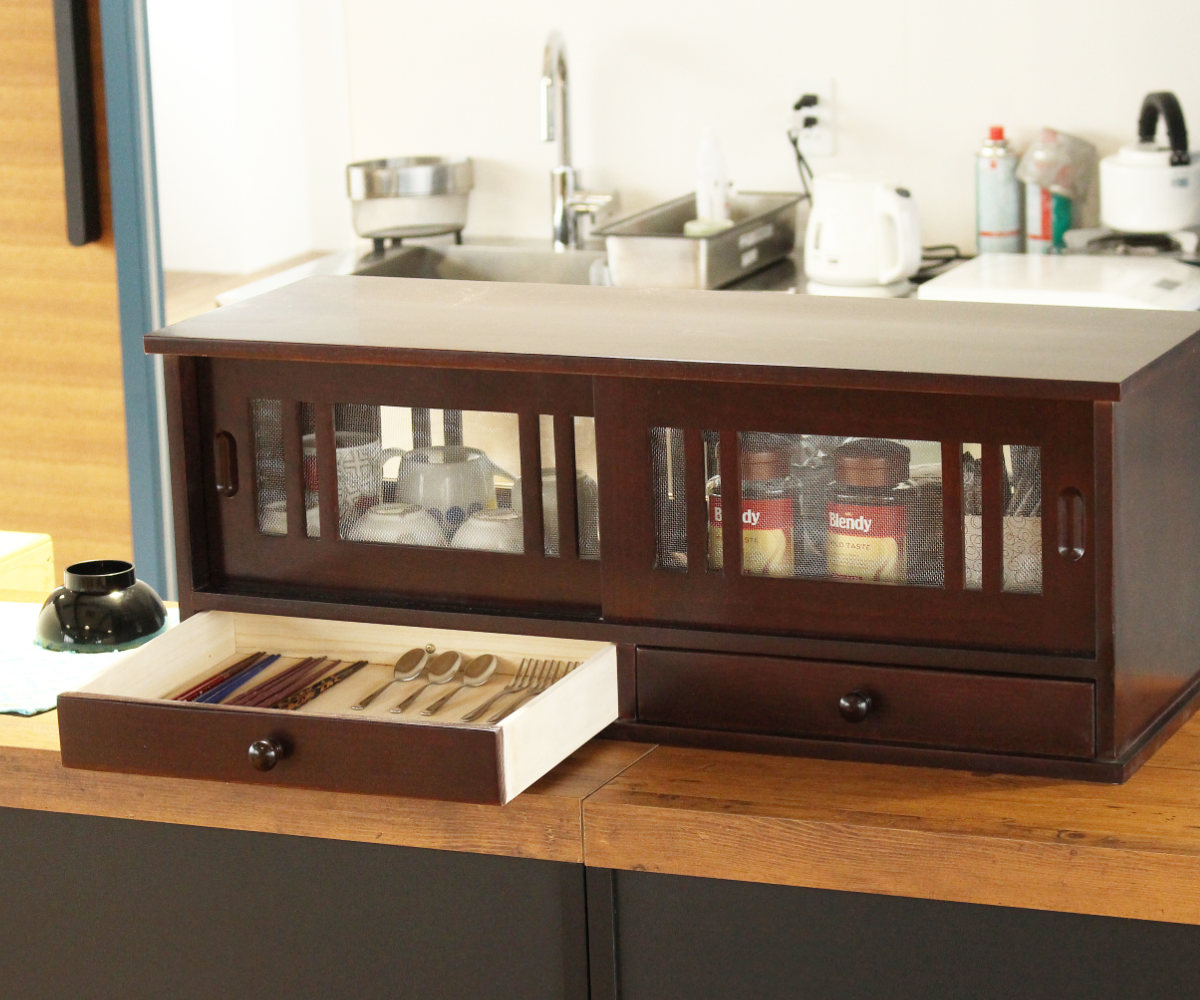 谷村実業 カウンターラック 桐製 幅80cm はい帳 両面引き戸 （ 蠅帳 蝿