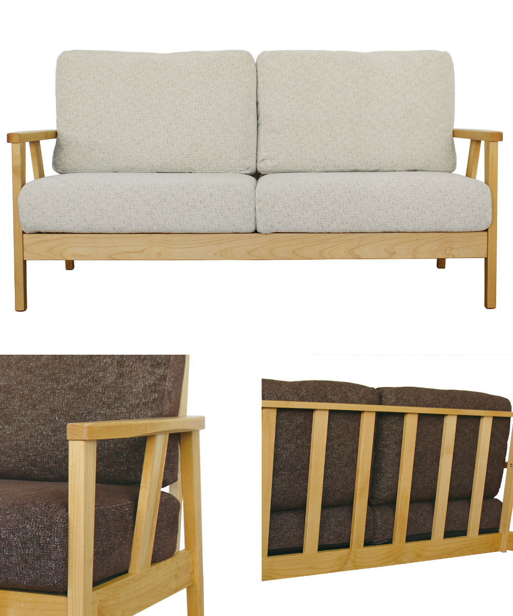 ソファ 2人掛け 2.5人掛け 幅155cm 布張り ナチュラル色フレーム （ 開