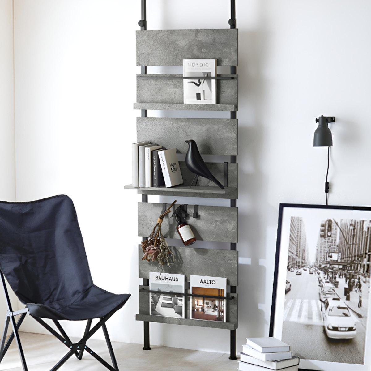 HAGiHARA（萩原） マガジンラック 突っ張り 幅60cm 間仕切り 棚板付き