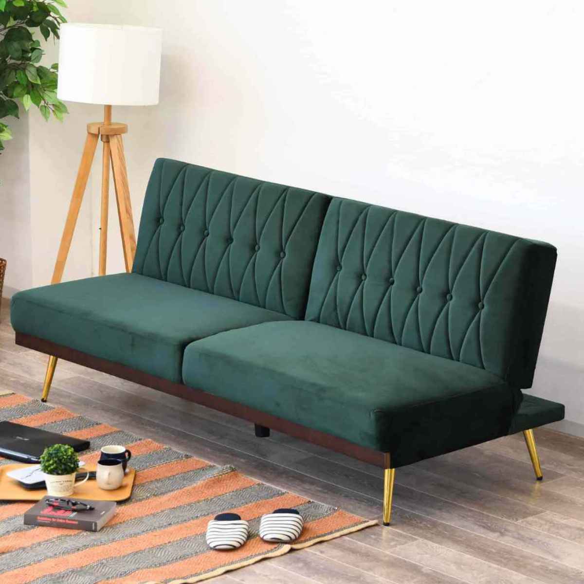 ソファベッド コンパクト リクライニング左右独立 高級感 ベロア 幅