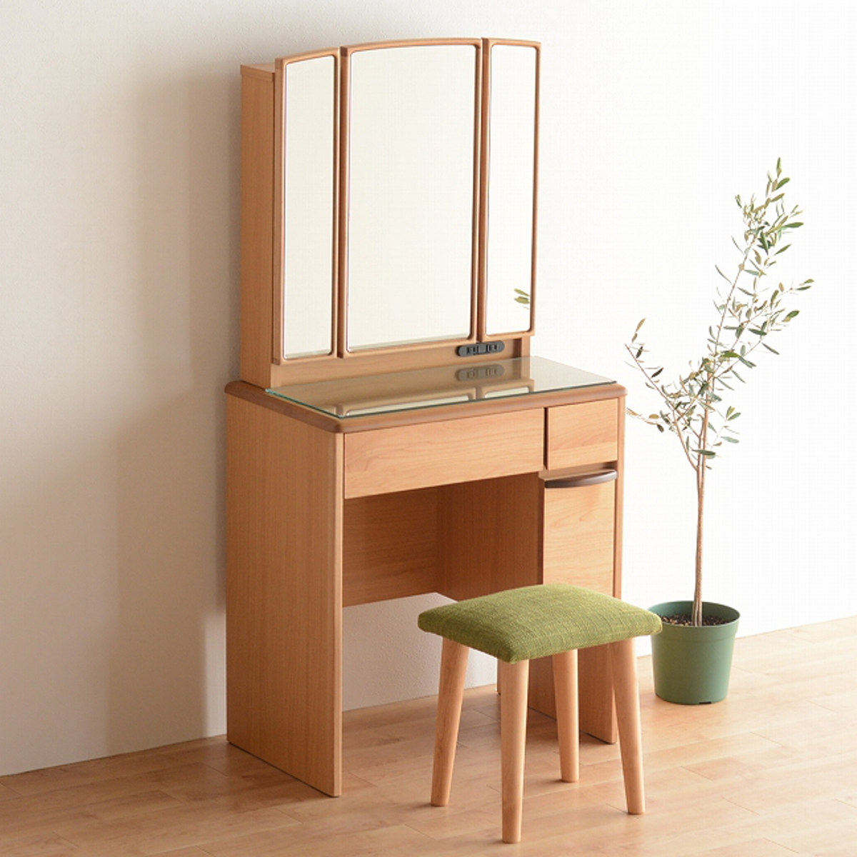 ドレッサー 幅65cm 鏡台 三面鏡 鏡裏収納付 ルシアン （ スツール付き