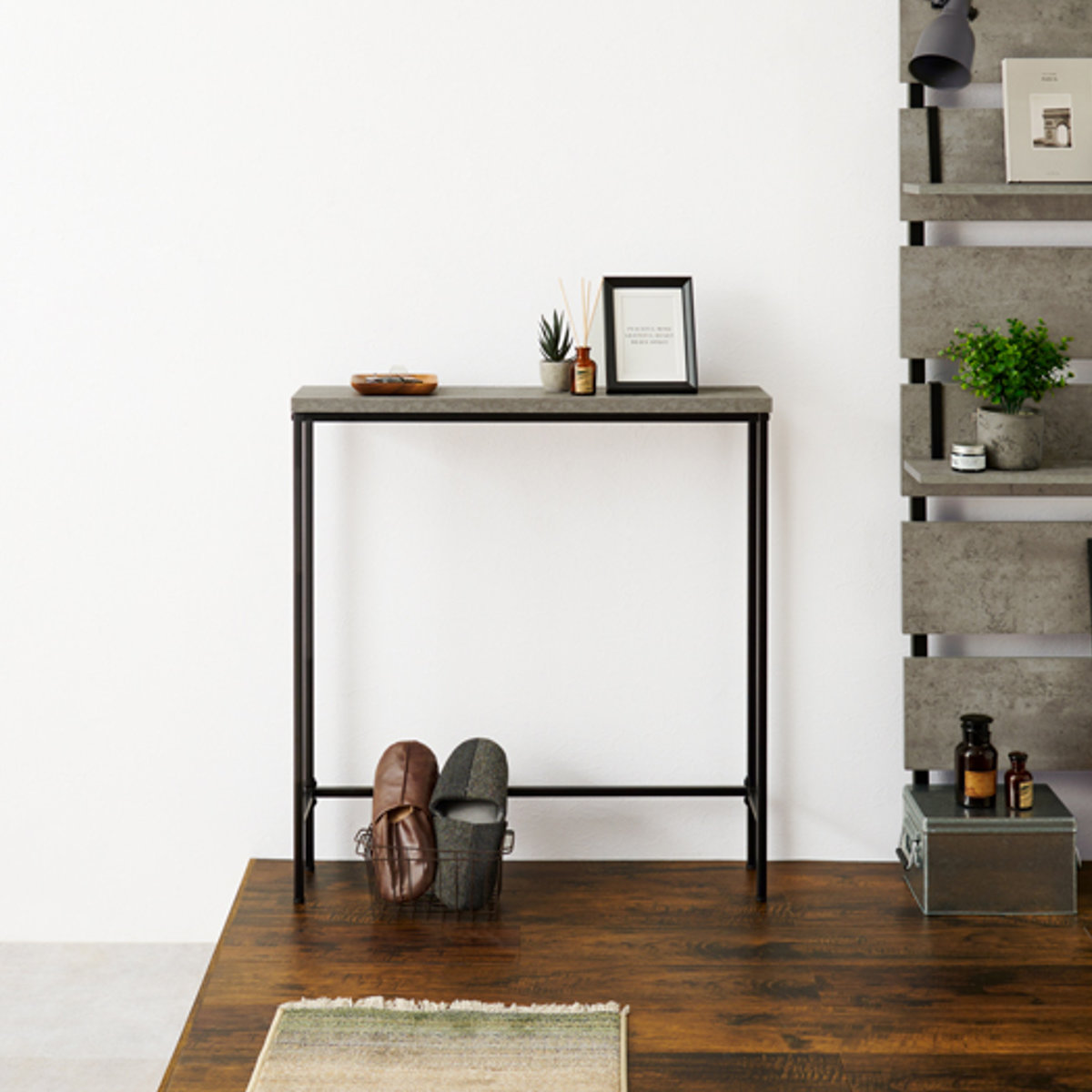 HAGiHARA（萩原） コンソールテーブル 玄関 スリム コンクリート調 お