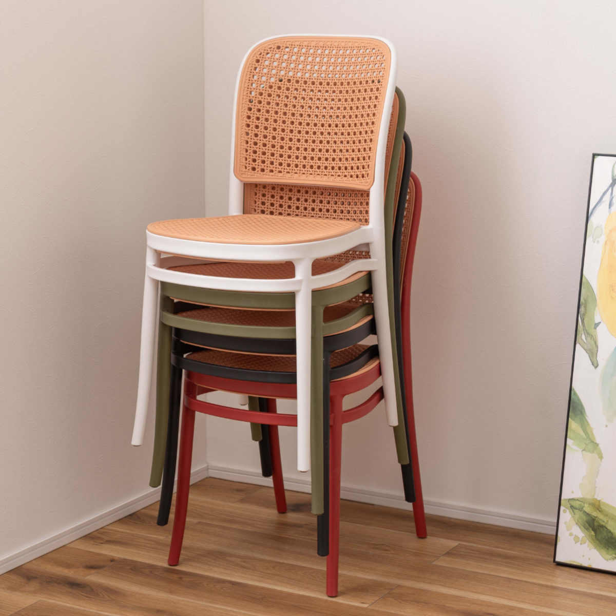 東谷 スタッキングチェア ラタン調 座面高46cm 軽量 （ 椅子