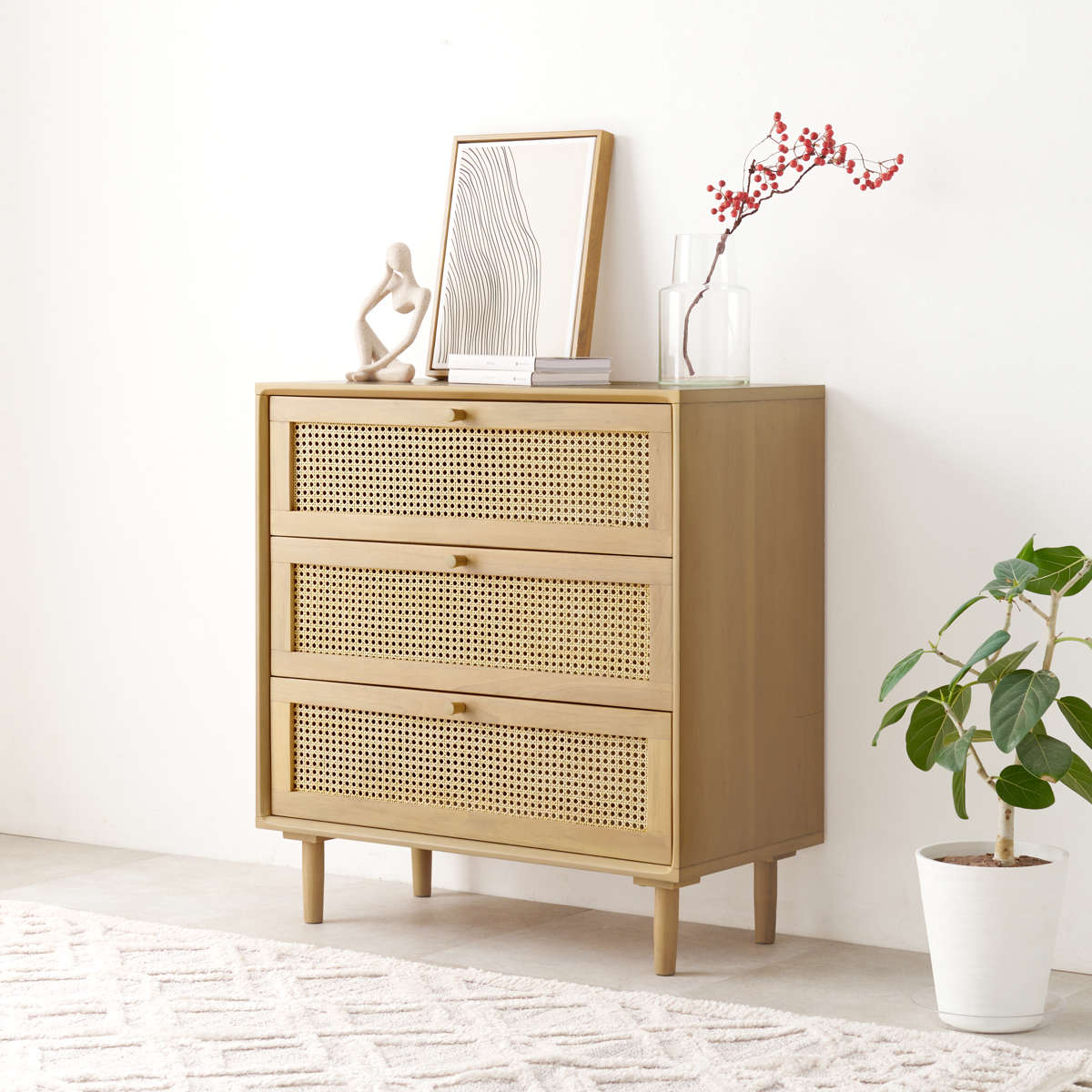 HAGiHARA（萩原） ラタン チェスト 幅80cm 天然木 かごめ編み （ 収納