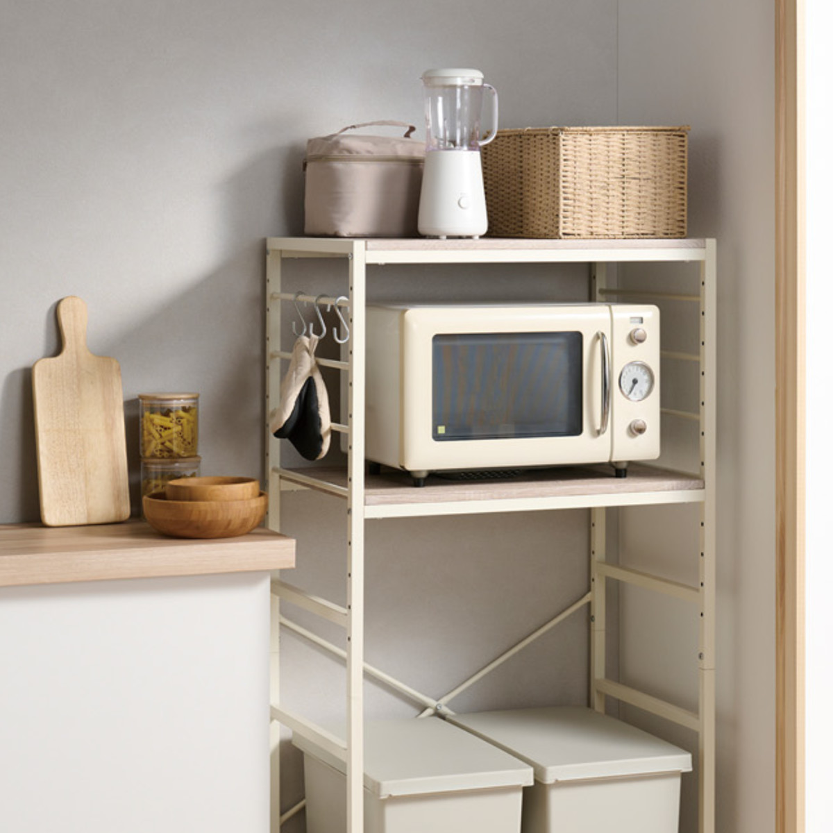 弘益 ゴミ箱上 レンジラック 幅64cm 可動棚 フック付 Like Vintage