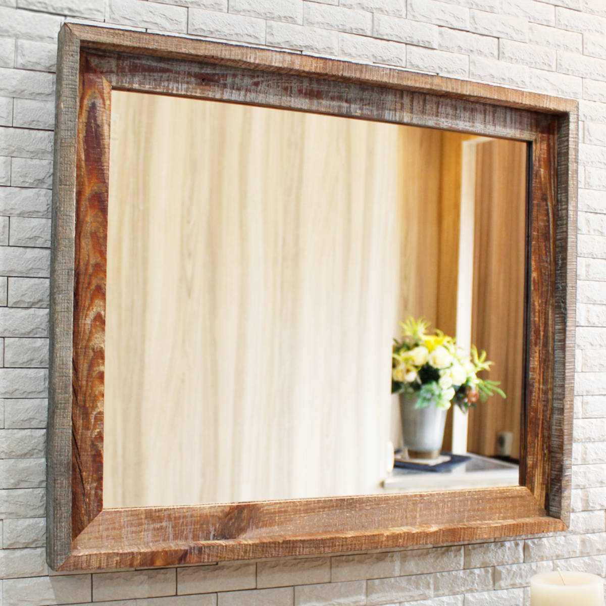 パラデック ウォールミラー 44.5×52.5cm ヴィンテージ 古木材