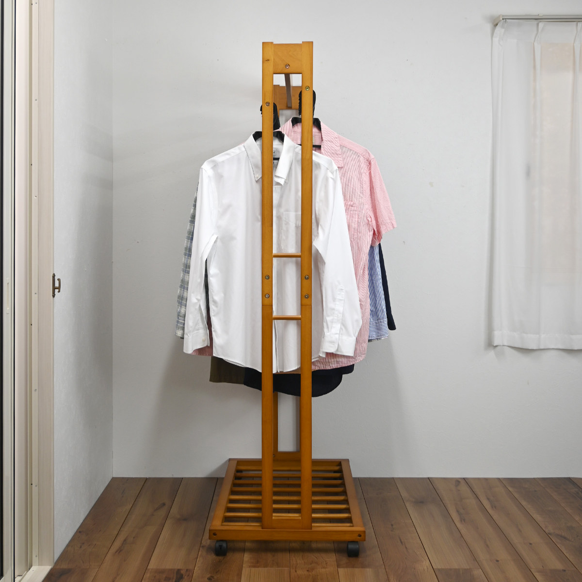 縦長 木製 細い アンティーク 2段 おしゃれ ハンガーラック フクダ