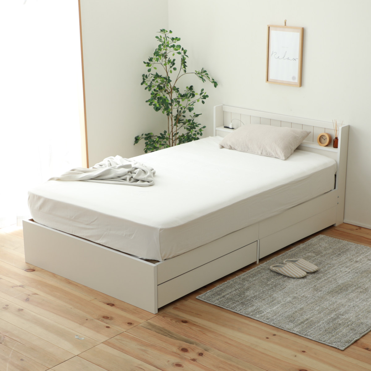 収納付きベッド シングル マットレス付 夜香ハイグレード 日本製