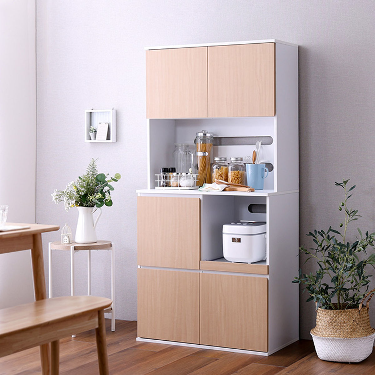 ホームテイスト（HOME taste） 食器棚 幅79cm コンパクト スライド棚 2