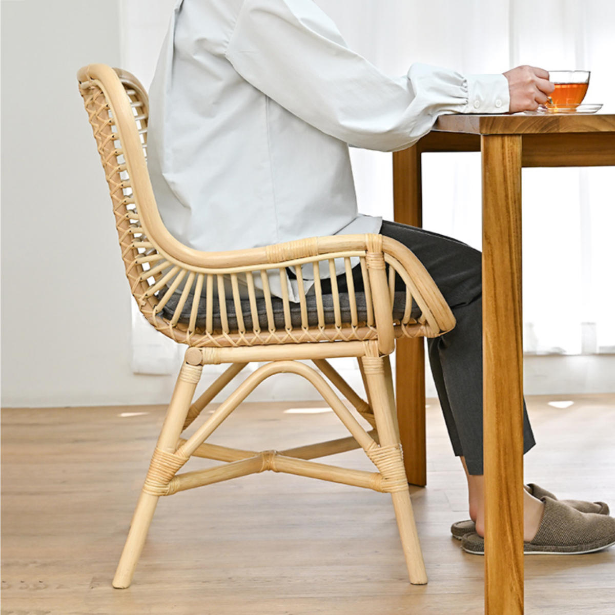 ダイニングチェア ラタン 座面高45cm クッション付 Breeze （ ラタン