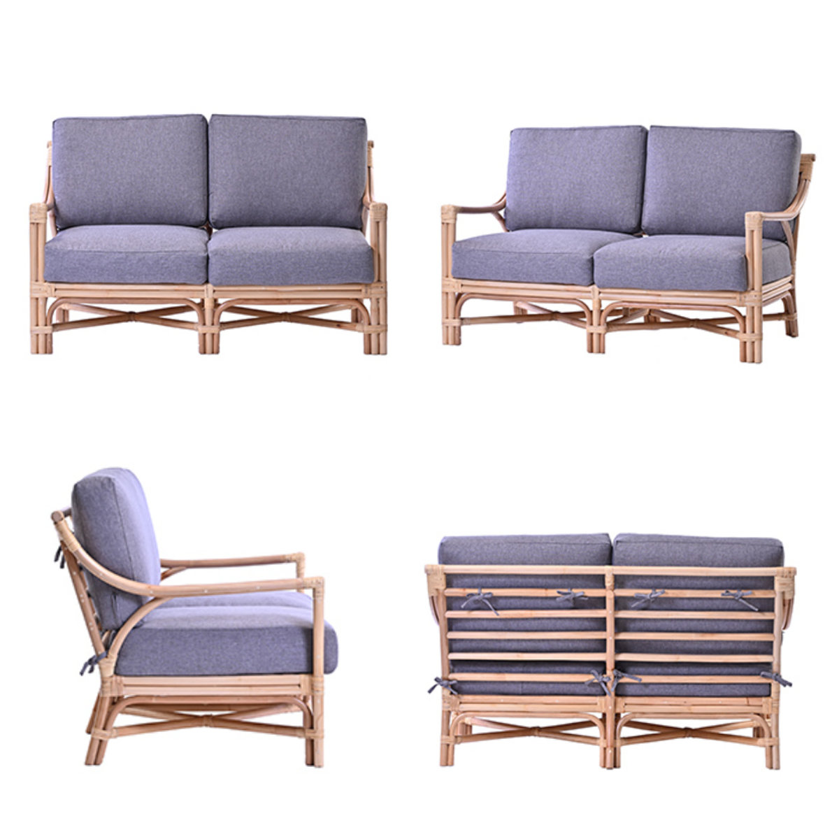 2人掛けソファ ラタン 座面高40cm クッション付 Breeze （ 開梱設置