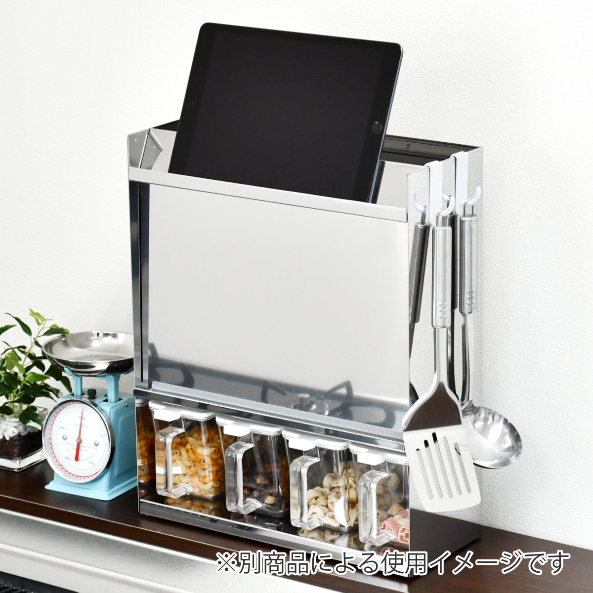 調味料ラック フラップ扉のステンレススパイスラック 調味料ポット 5個