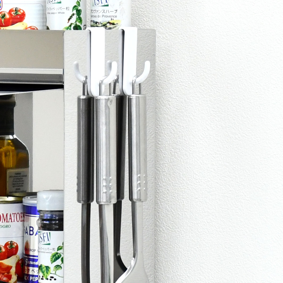 調味料ラック フラップ扉のステンレススパイスラック 調味料ポット 5個