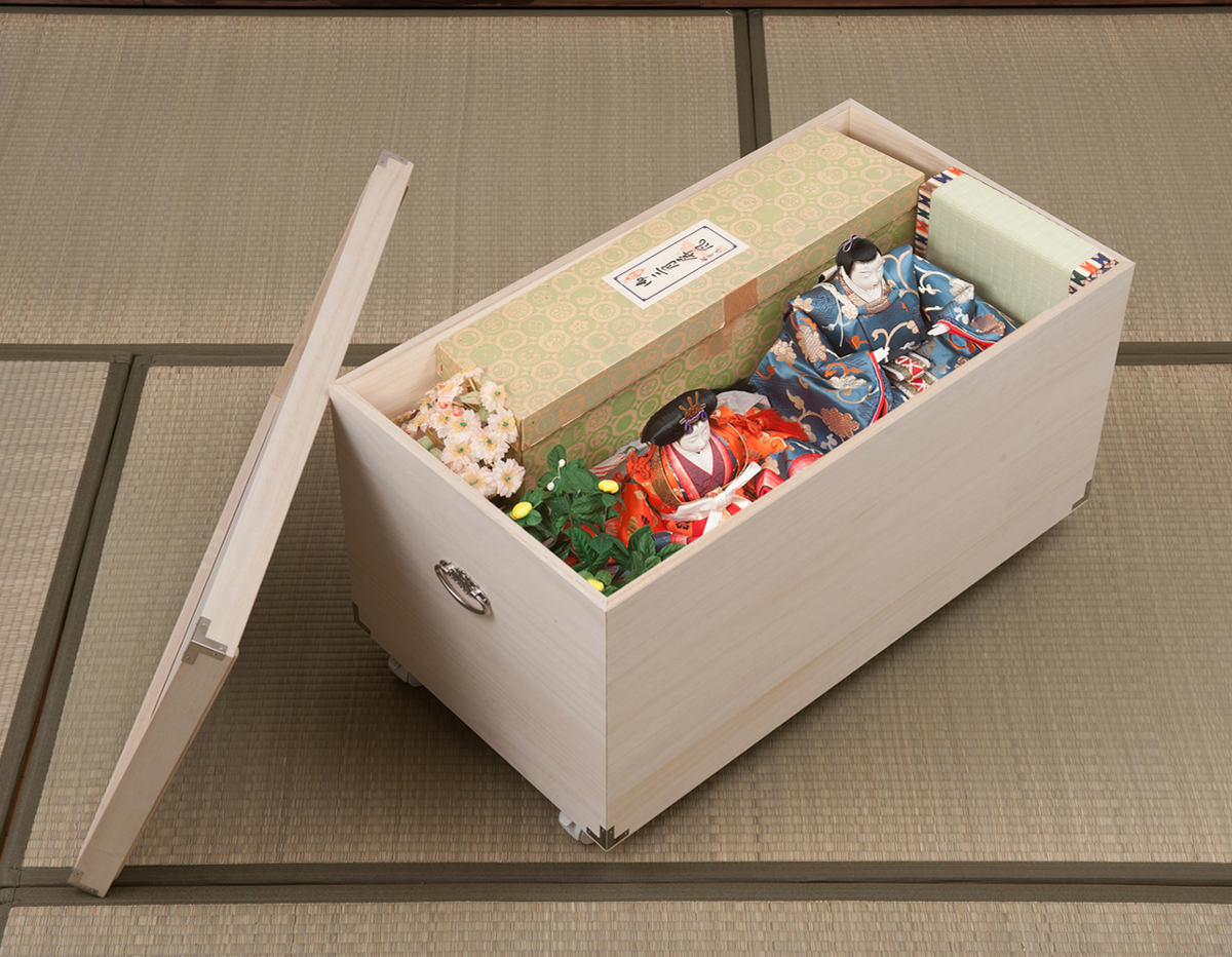 桐 ひな人形ケース 幅42cm 1段 キャスター付 日本製 完成品 （ 収納