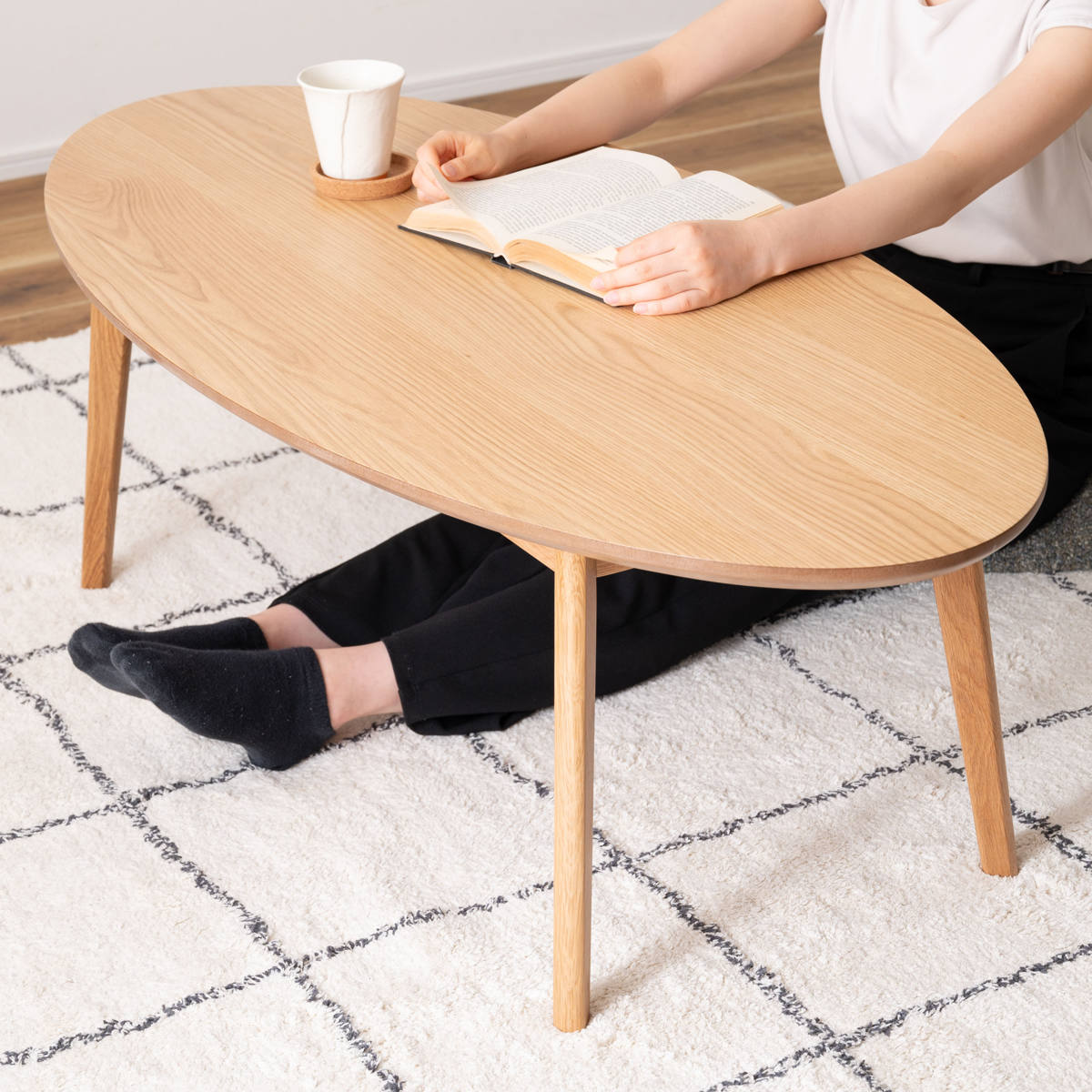 東谷 リビングテーブル オーバル型 幅120cm 高さ38cm （ オーク 木製