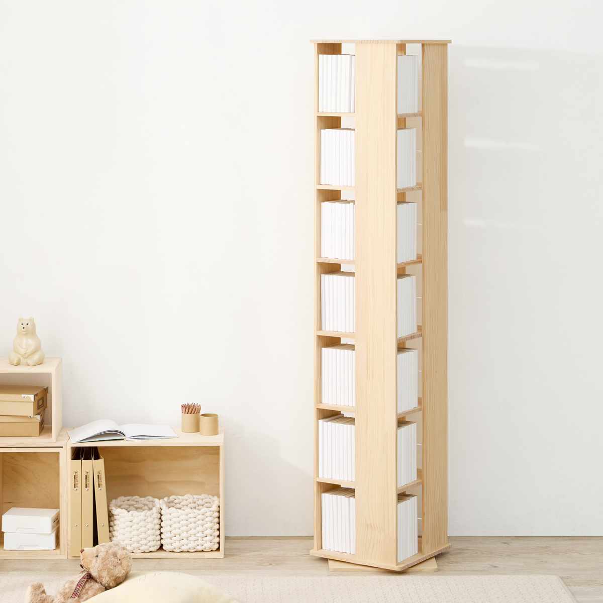 回転式 コミックラック 7段 幅46.5cm 完成品 パイン材 （ 本棚 ラック